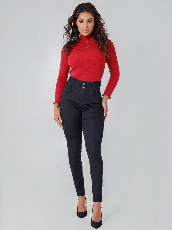 Calça Feminina Jeans Cigarrete (Não Desbota) Cintura Alta