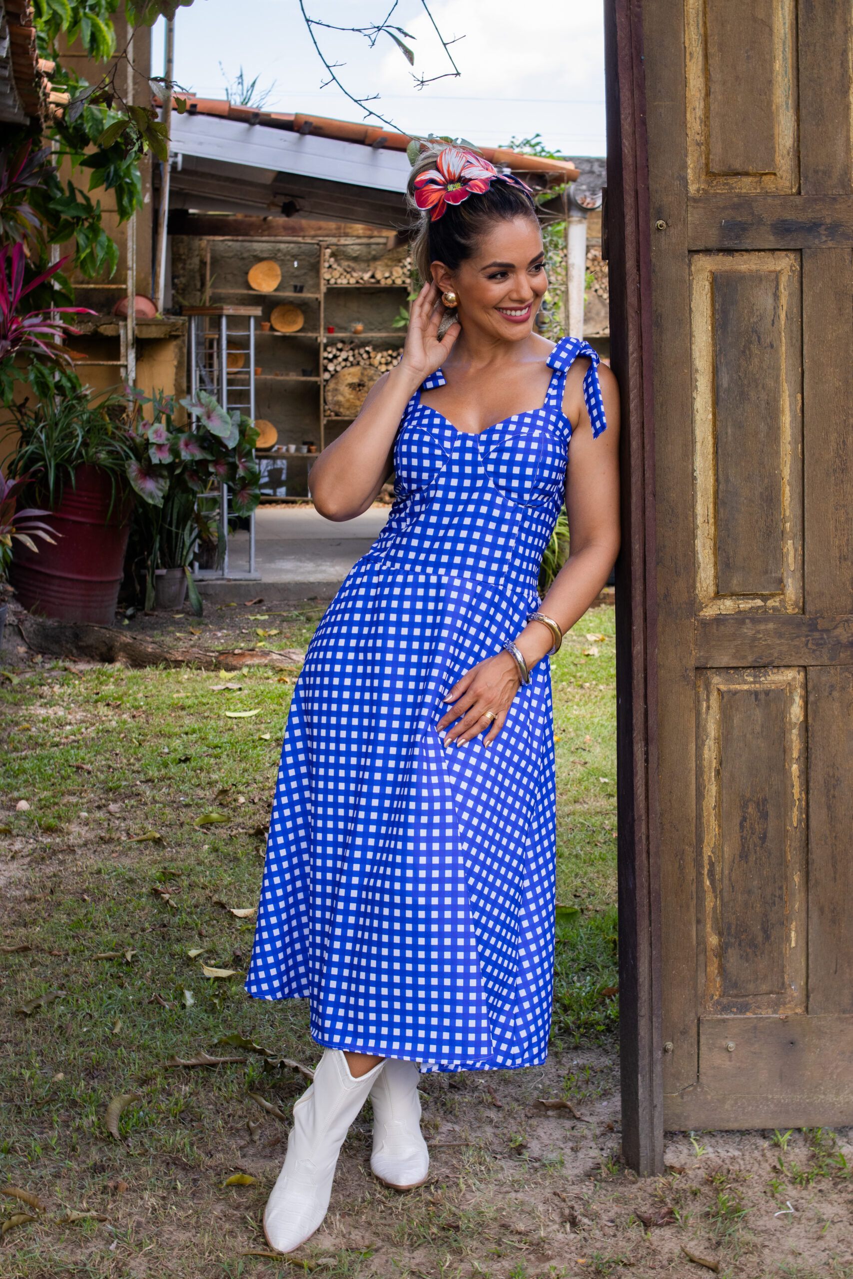 Vestido longo junino xadrez