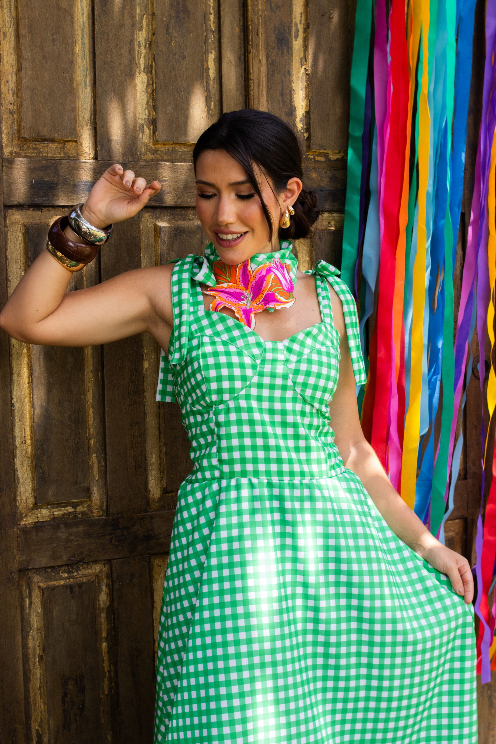 Vestido longo junino xadrez