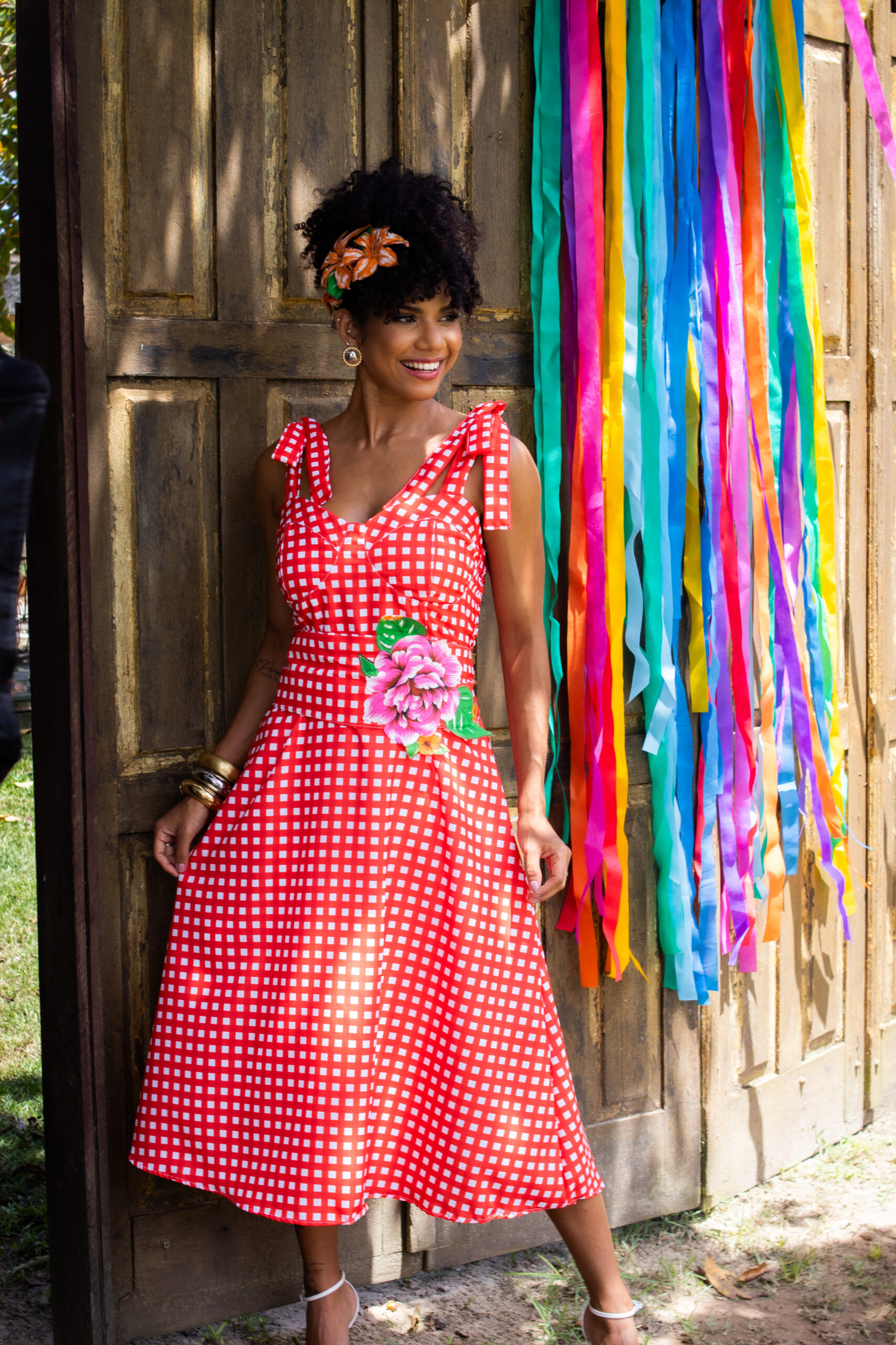 Vestido longo junino xadrez
