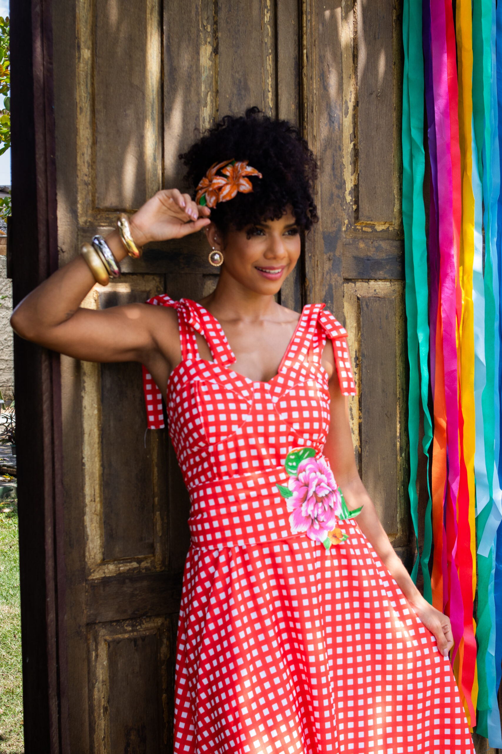 Vestido longo junino xadrez