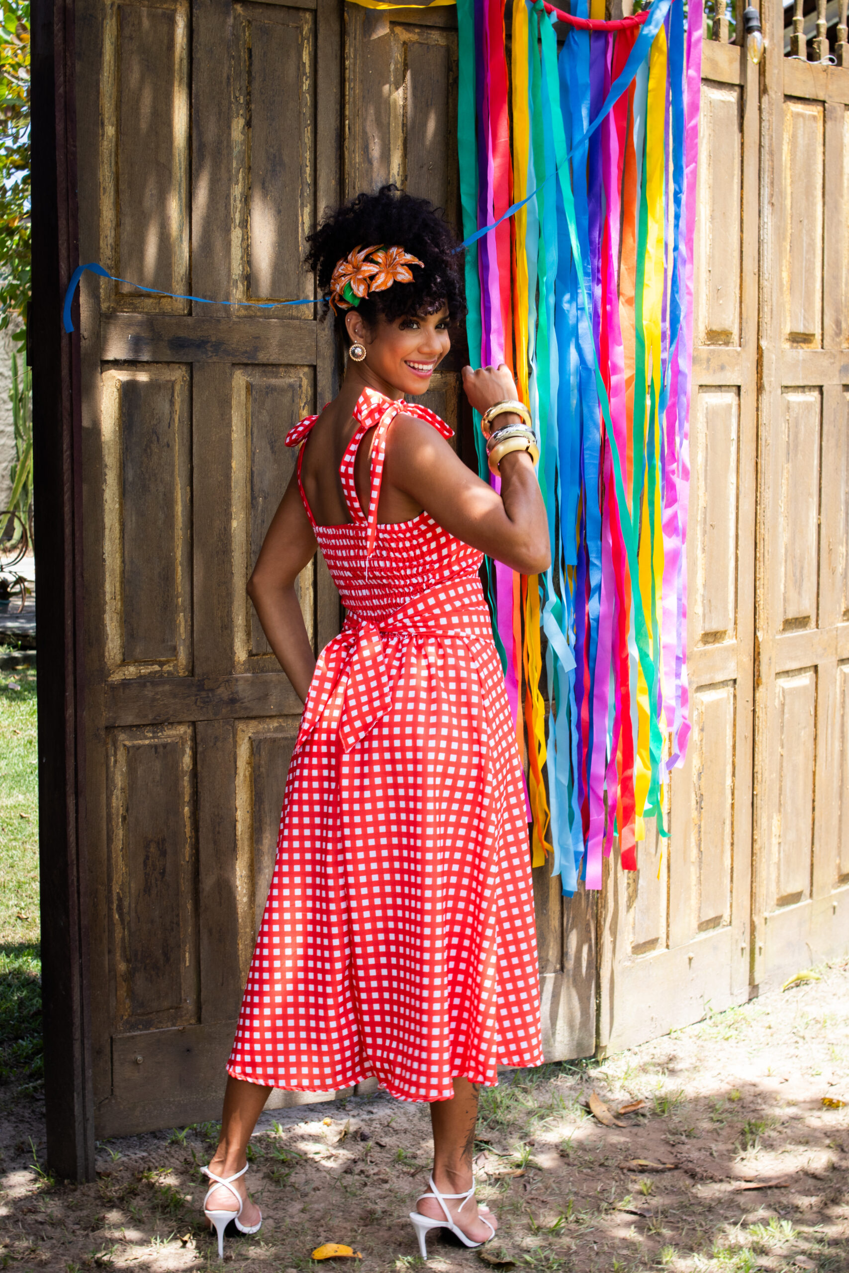 Vestido longo junino xadrez