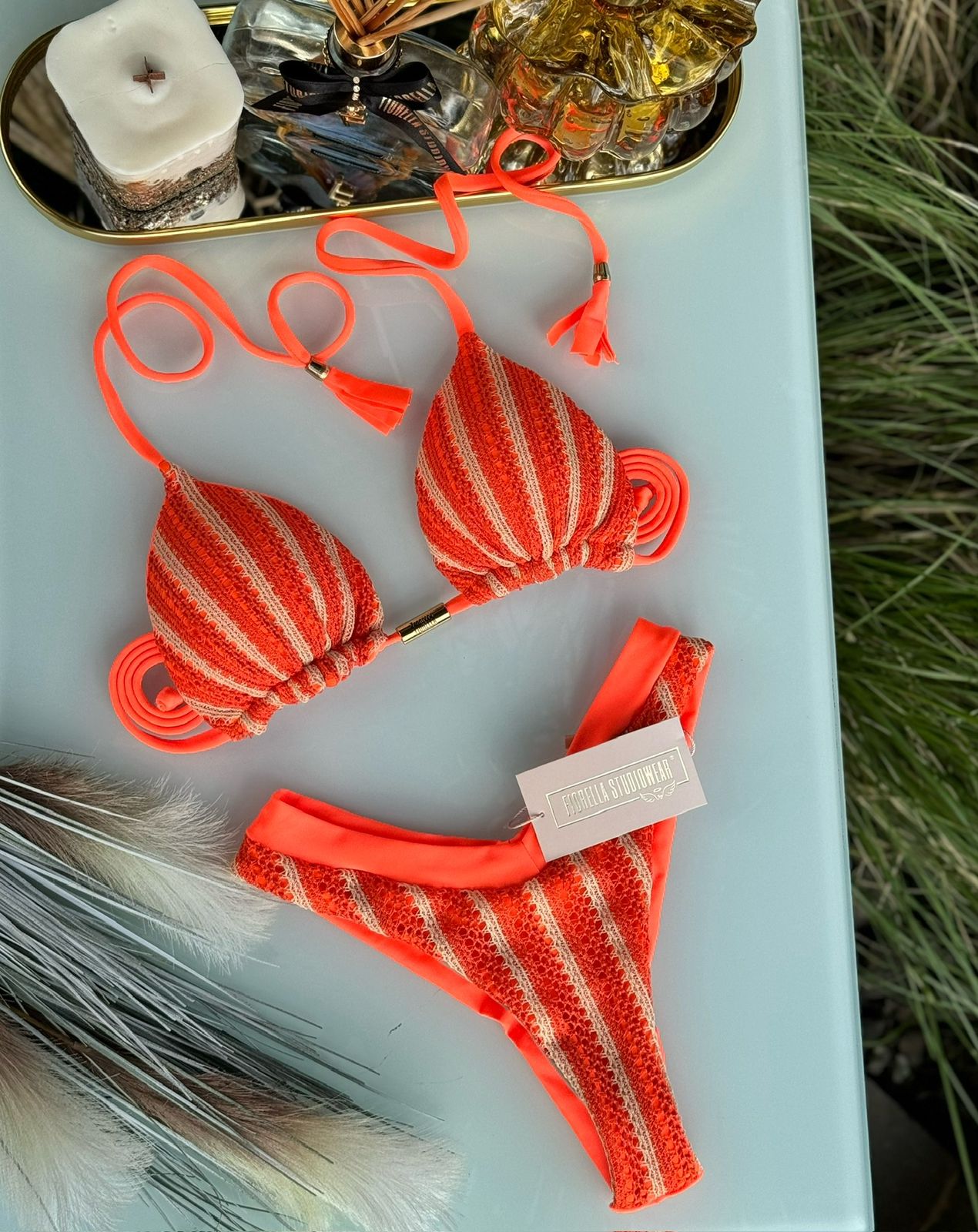 Biquini Genova Tricot Bali Laranja Neon/Nude