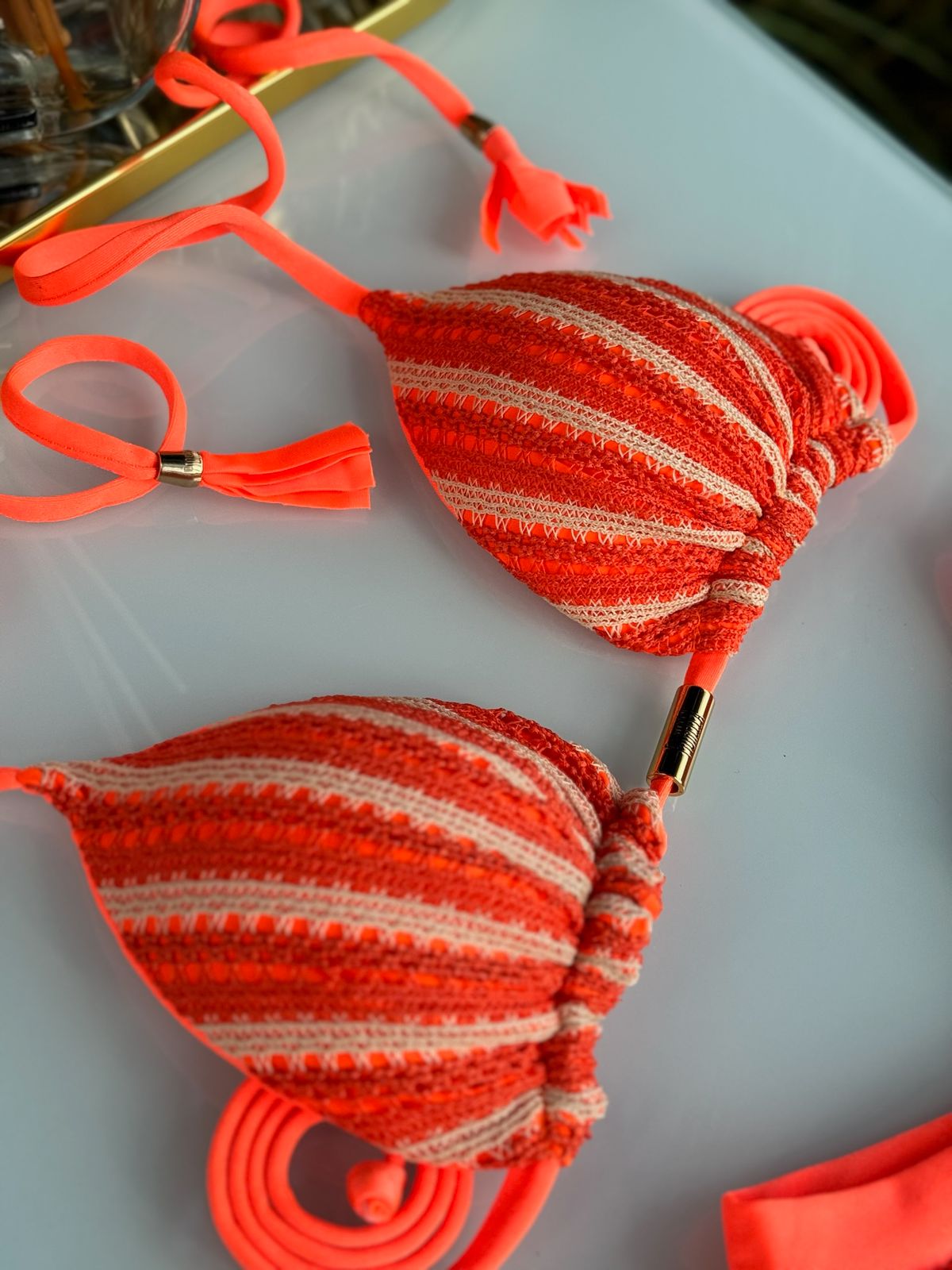 Biquini Genova Tricot Bali Laranja Neon/Nude
