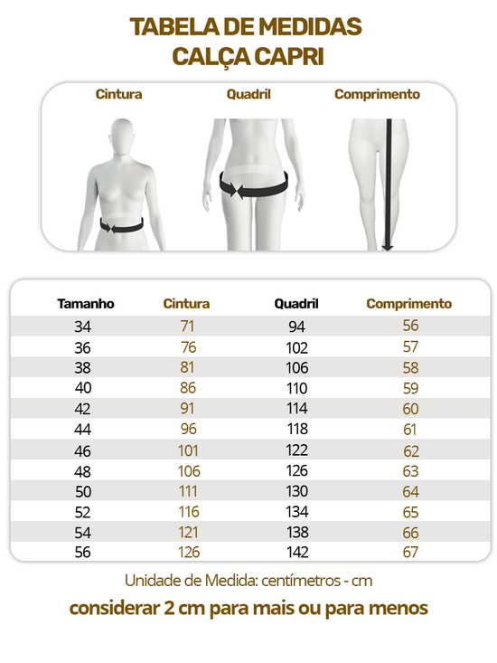 Calça Feminina Jeans Capri Tri-blend Lycra Modeladora