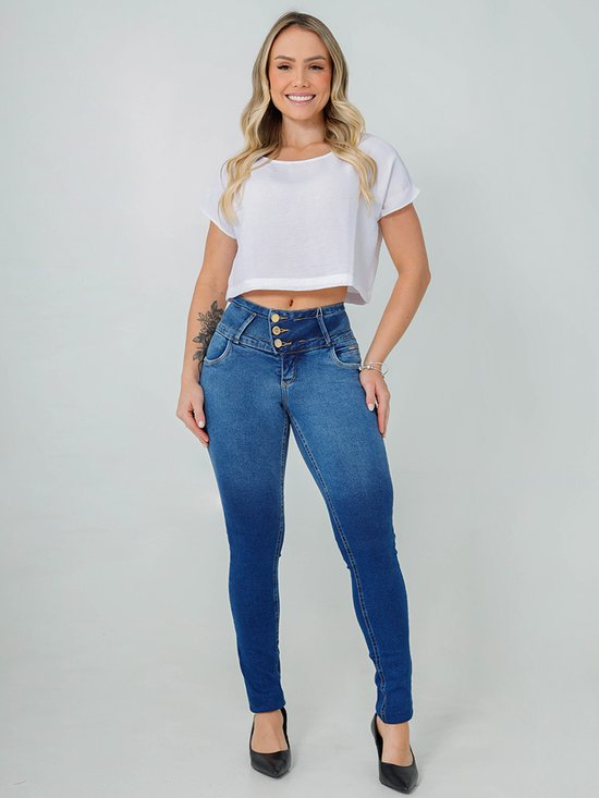 Calça Feminina Jeans Cigarrete Grazi Cós Alto