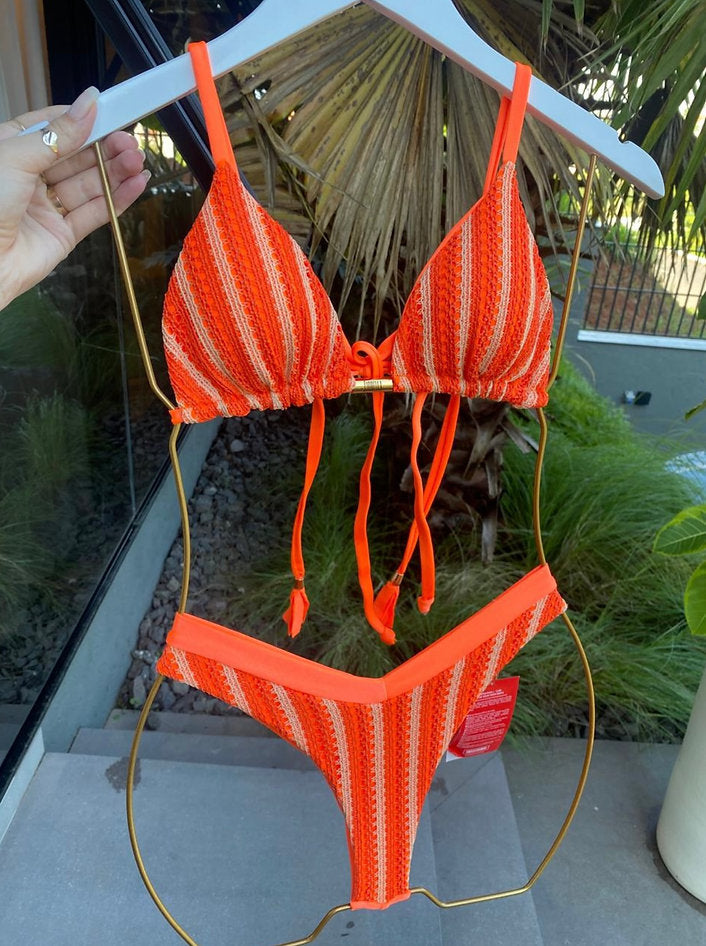 Biquini Genova Tricot Bali Laranja Neon/Nude