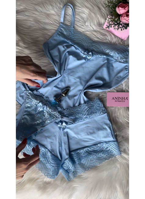 KIT Baby Doll + Calcinha + Plug - Azul Frozen