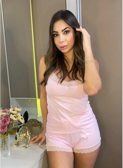 Baby Doll Canelado - Rosa Claro