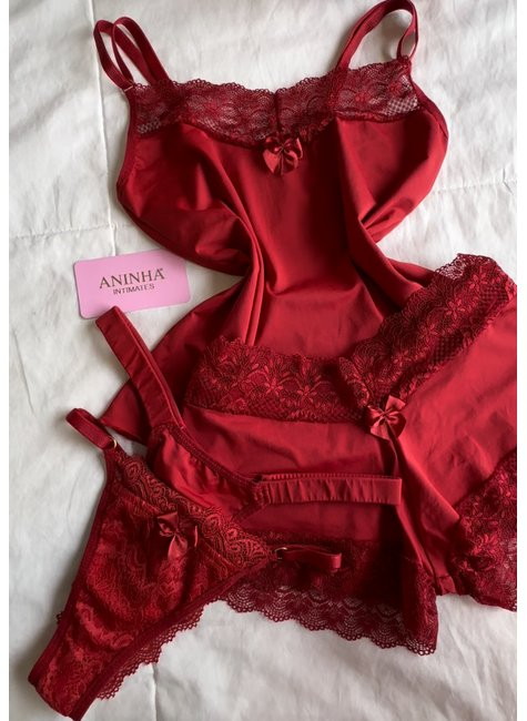 KIT Baby Doll Color + 2 Calcinhas de Brinde - Vermelho