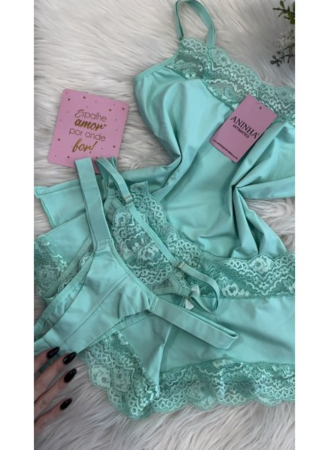 KIT Baby Doll Color Azul Neon + 2 Calcinhas de Brinde