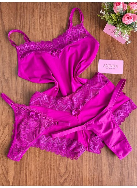 KIT Baby Doll Color Roxo + 2 Calcinhas de Brinde