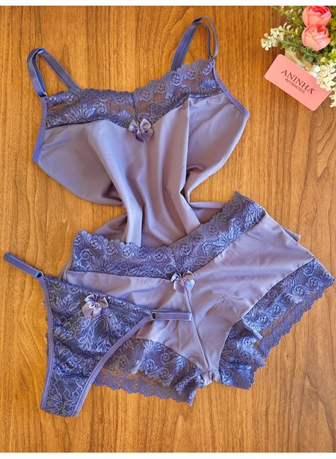KIT Baby Doll Winter Color Azul Marinho + 2 Calcinhas de Brinde