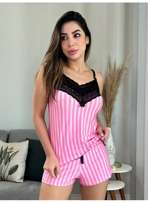 KIT Baby Doll Aurora + Calcinha - Listras Babaloo com Preto