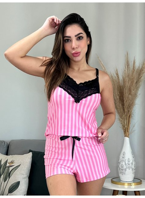 KIT Baby Doll Aurora + Calcinha - Listras Babaloo com Preto