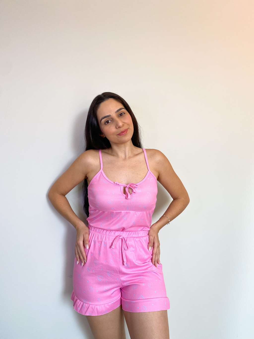 Conjunto Pijama Giuliana, em tecido canelado (2 Peças)