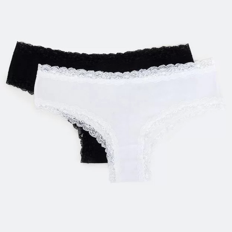 Kit Com 2 Calcinhas em Algodão Com Acabamento em Renda