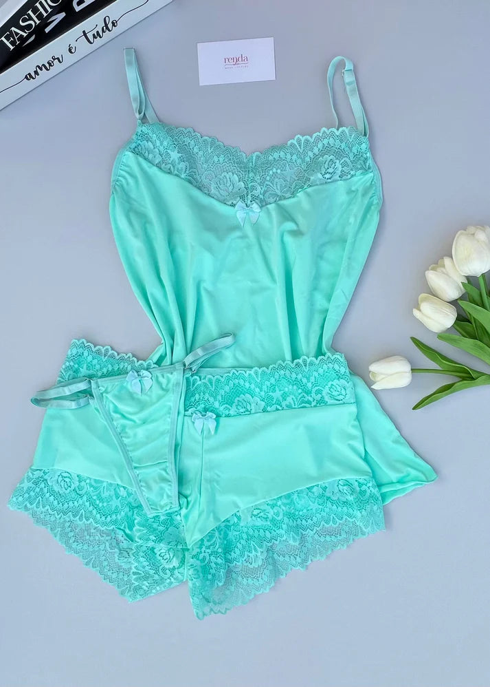 Conjunto de pijama curto + calcinha - Mint Green