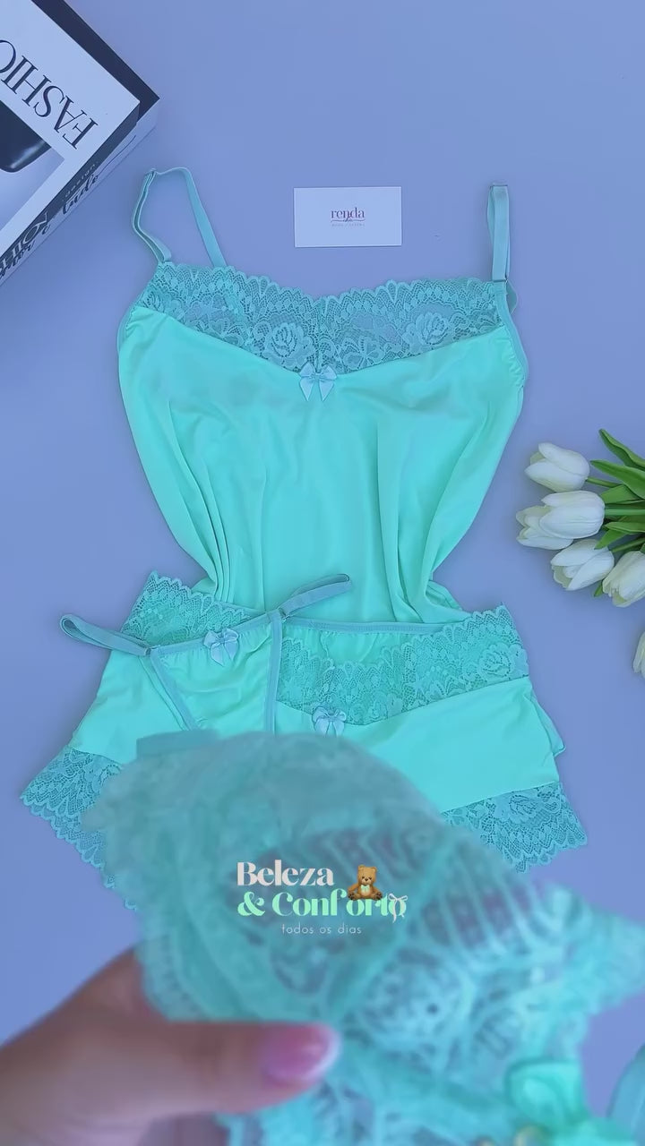 Conjunto de pijama curto + calcinha - Mint Green