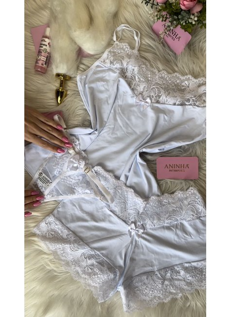 KIT Baby Doll + Calcinha Anita + Plug com Rabo - Branco