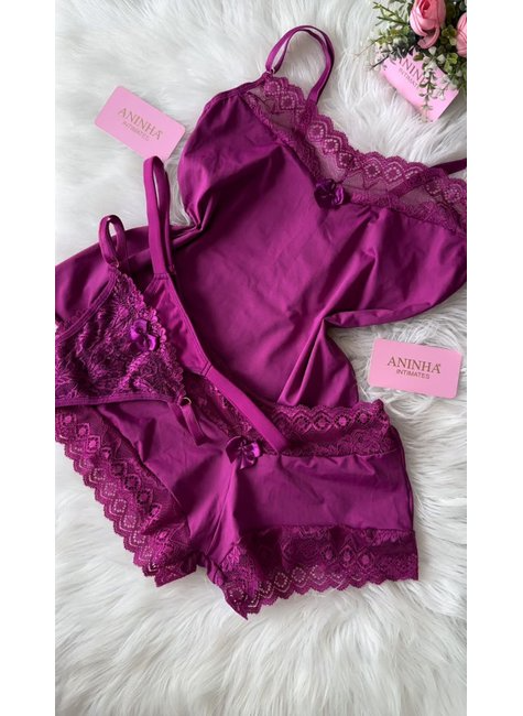 KIT Baby Doll Color Roxo + 2 Calcinhas de Brinde