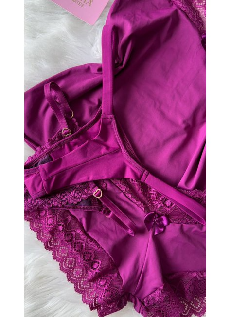 KIT Baby Doll Color Roxo + 2 Calcinhas de Brinde