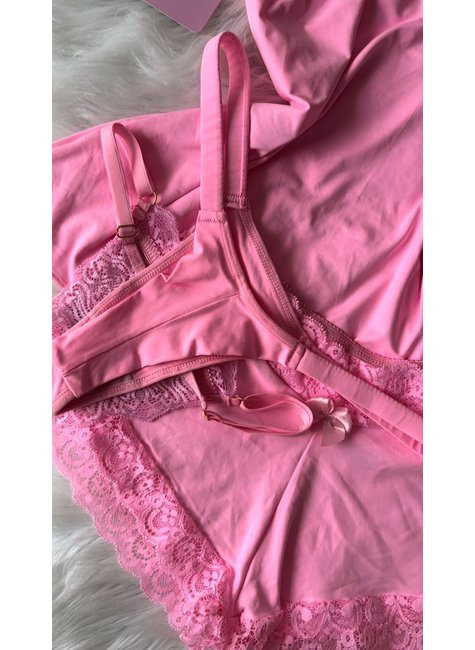 KIT Baby Doll Color + 2 Calcinhas de Brinde - Rosa Babaloo