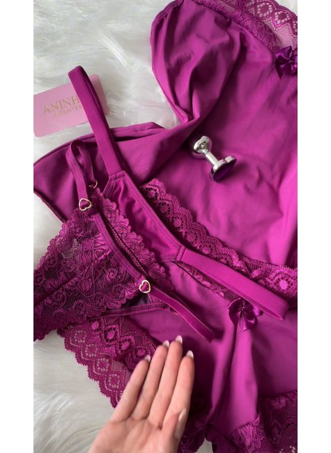 KIT Baby Doll Color + 2 Calcinhas + Plug - Roxo