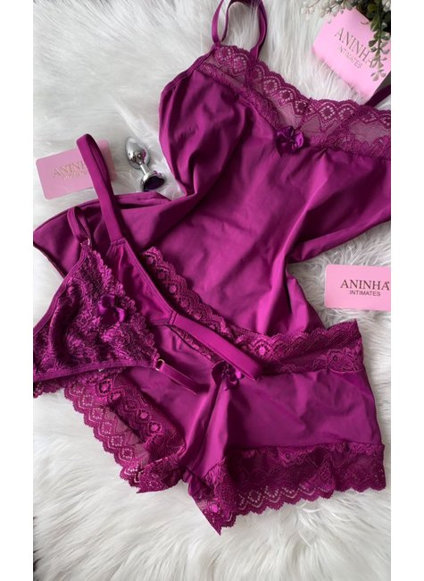 KIT Baby Doll Color + 2 Calcinhas + Plug - Roxo