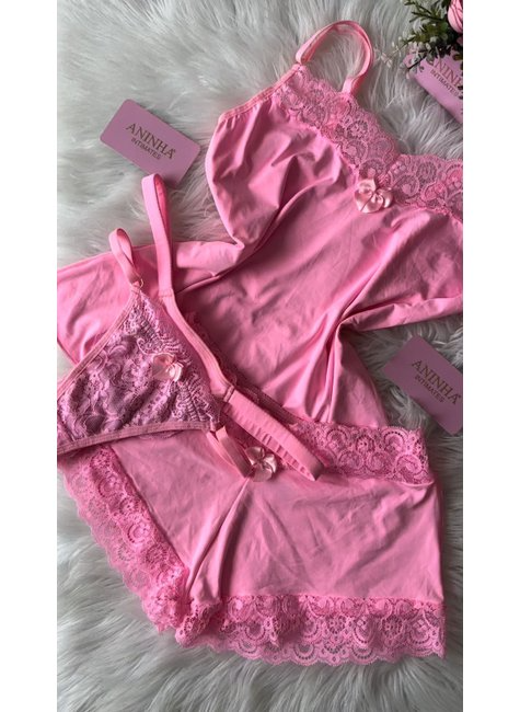 KIT Baby Doll Color + 2 Calcinhas de Brinde - Rosa Babaloo
