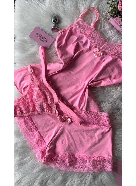 KIT Baby Doll Color + 2 Calcinhas + Plug - Rosa Babaloo